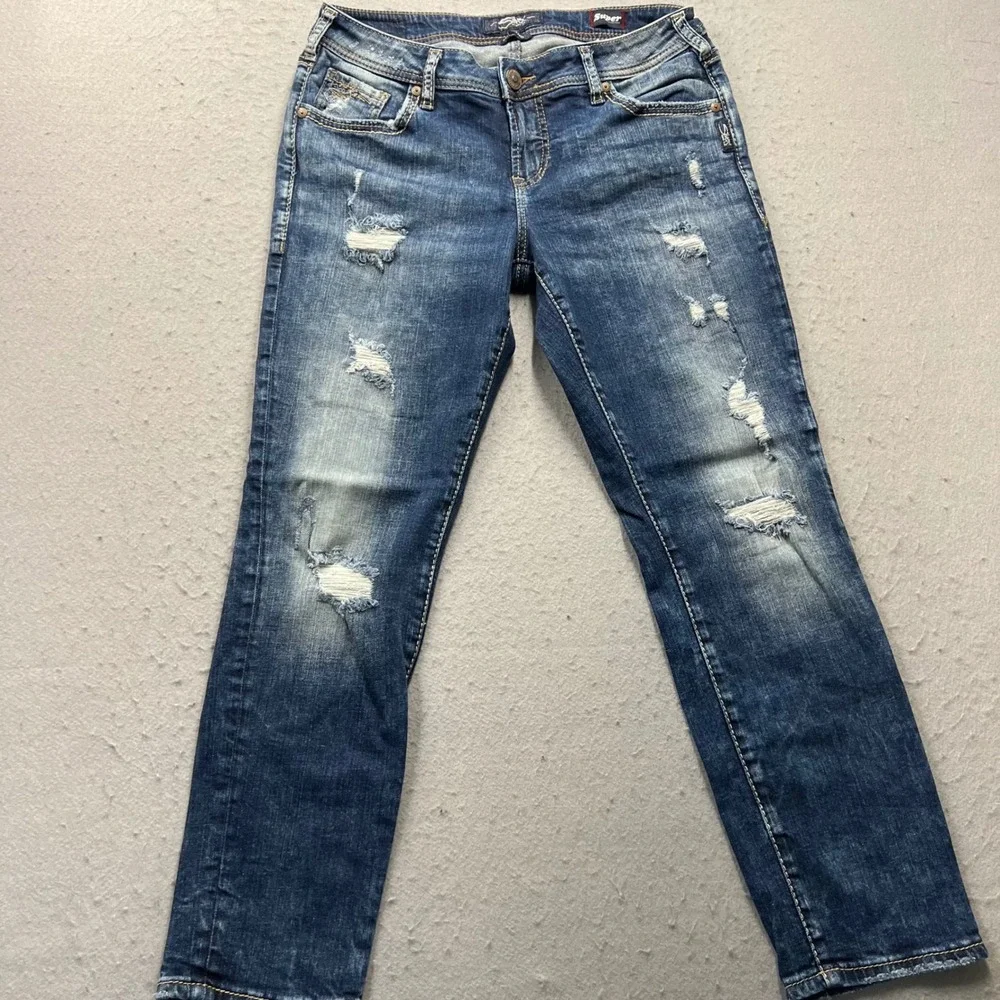 Silver Jeans Co Boyfriend Distressed Blue Super Stretch Denim Jeans W29 L25 1411